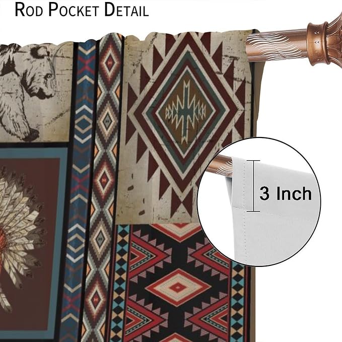 Rustic Cabin Blackout Curtains for Kitchen Country Retro Aztec Southwest Native American Farmhouse Woodland Wildlife Camping Window Treatments for Farmhouse Bedroom Living Room 42x63in