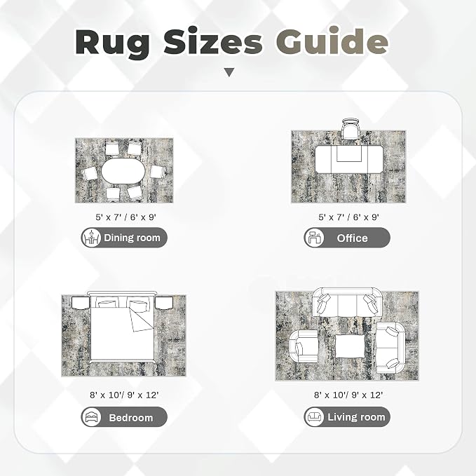 pmtsns Area Rugs 8x10 for Living Room: Washable Rug Modern Abstract Neutral Soft Non-Slip Low-Pile Indoor Large Carpet for Bedroom Dining Room Playroom Home Office (Black Grey Brown, 8'x10')
