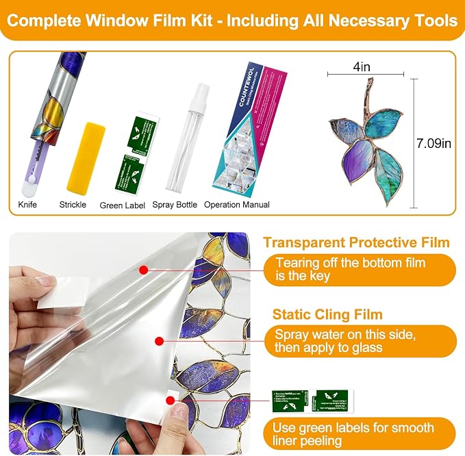 Countewol Privacy Window Film Upgraded 24H Day & Night Privacy Heat Insulation Static Cling Decorative Glass Film（Upgraded UV Purple, 17.5 X 78.7 in
