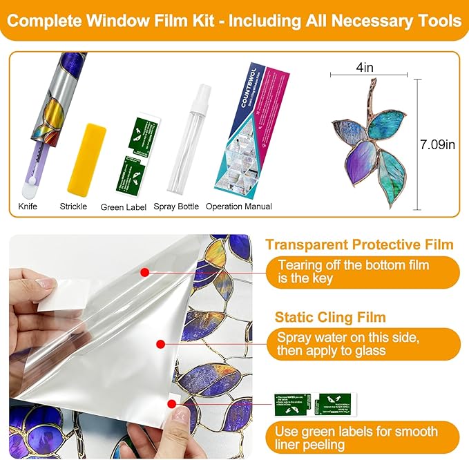 Countewol Privacy Window Film Upgraded 24H Day & Night Privacy Heat Insulation Static Cling Decorative Glass Film（Upgraded UV Purple, 17.5 X 78.7 in