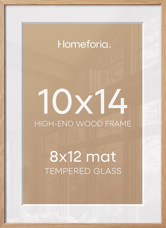 Homeforia 10x14 Picture Frame Wood, High End Natural Oak 10x14 Light Wooden Poster Frames with Mat 8x12, 10 x 14 Frames Matted to 8 x 12 Photo, 14x10 Hanging Frames, Tempered Glass, Wall Kit, Set of 3
