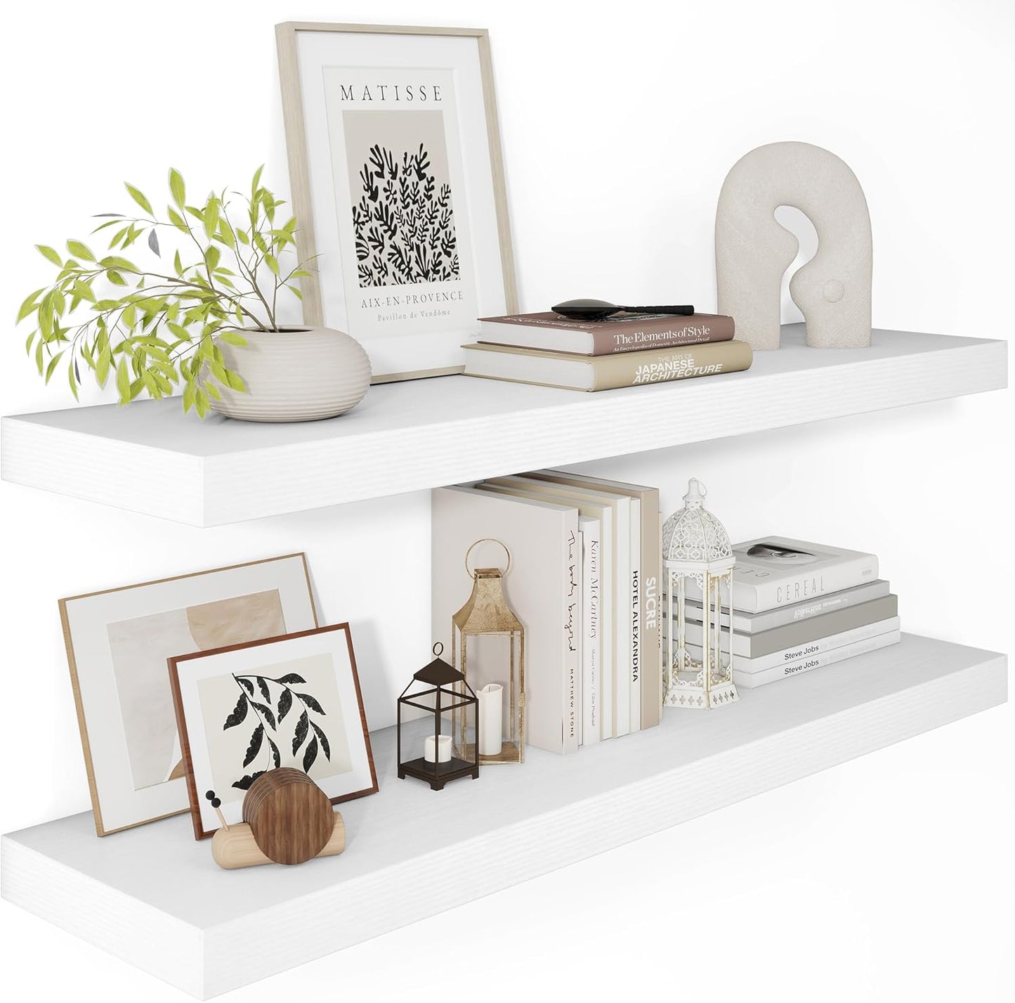 White Floating Shelves for Wall, 36 Inch X 12 Deep Shelves for Room Wall Mounted，2" Thick Heavy Duty Holds 65lbs Floating Shelf for Bedroom Bathroom Kitchen Laundry Room, Set of 2