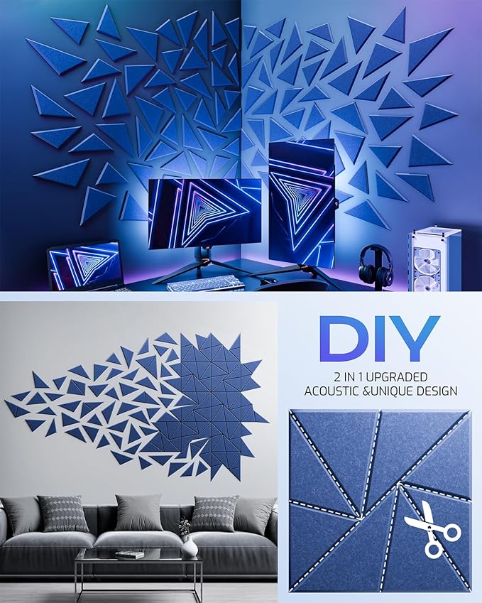 12 Pack Acoustic Panels, Sound Proof Foam Panels for Walls, Self-Adhesive High Density Soundproof Wall Panels, 12" X 12" X 0.4", Sound Absorbing Panels for Home, Studio, Office (Sky Blue)