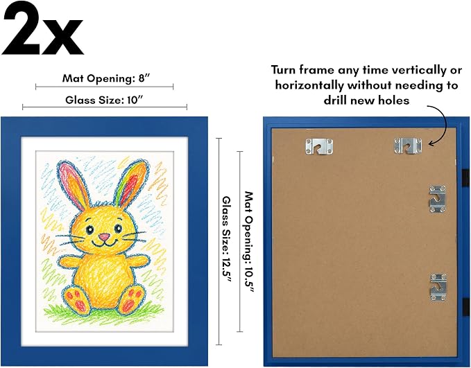 Americanflat - 2 Pack - Kids Artwork Frame Changeable (Blue) - Magnetic Door Holds 100 Art Pieces - 8.5x11 Letter Size Display with Mat or 10x12.5 Without Mat - My Mini Masterpiece