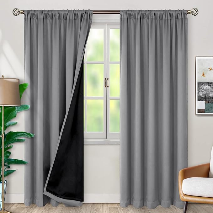 BGment Dove Grey Blackout Curtains 78 Inches Long for Bedroom, 100% Blackout Curtains Living Room Panels with Thermal Liner, Double Layer Rod Pocket and Back Tab Drapes, 2 Panels, Each 52 x 78 Inch