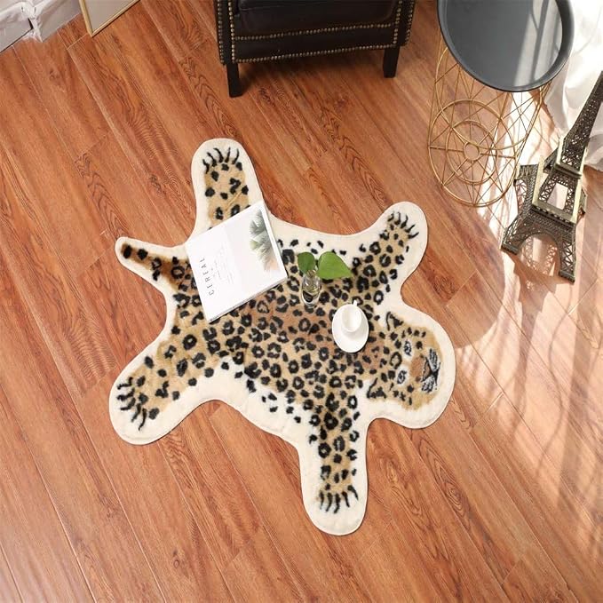 Leopard Print Rug Faux Fur Cowhide Skin Rug Animal Printed Area Rug Carpet for Decorating Kids Room, Under Coffee Table, Cowboy-Themed Nursery, Jungle Themed Room, Playroom