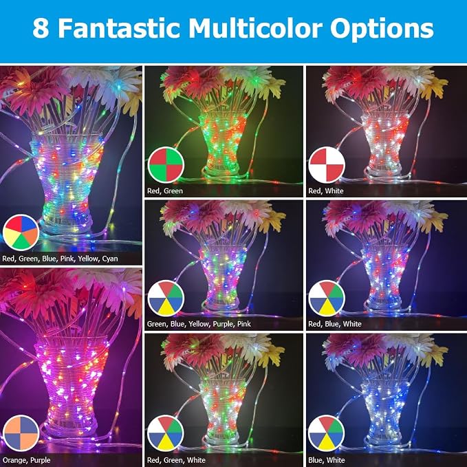 50ft Outdoor LED Rope Lights, IP68 Waterproof 25 Color Changing String Lights, Red White Blue for 4th of July Patriotic Decorations, Warm White & RGB Twinkle Fairy Light for Christmas Indoor Outside