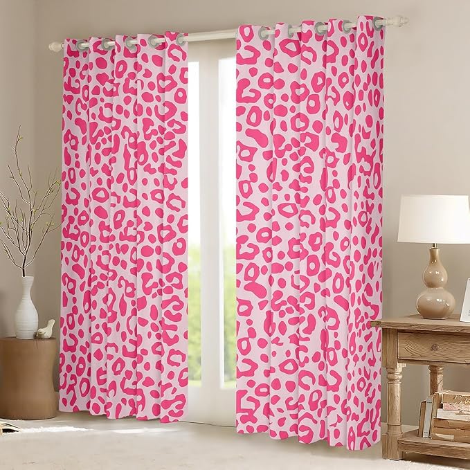 Feelyou Cute Leopard Room Darkening Blackout Curtain Cheetah Curtains for Bedroom Living Room Boys Girls Pink Animal Print Blackout Curtains (2 Panels, 42 x 63 Inch) Safari Window Treatments