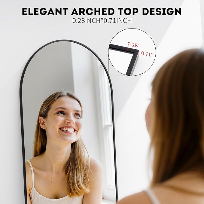 Simple Deluxe Arched Full Length Mirror, 64"×21" Large Floor Mirrors, for Wall Door Bedroom Bathroom Living Room (Black)
