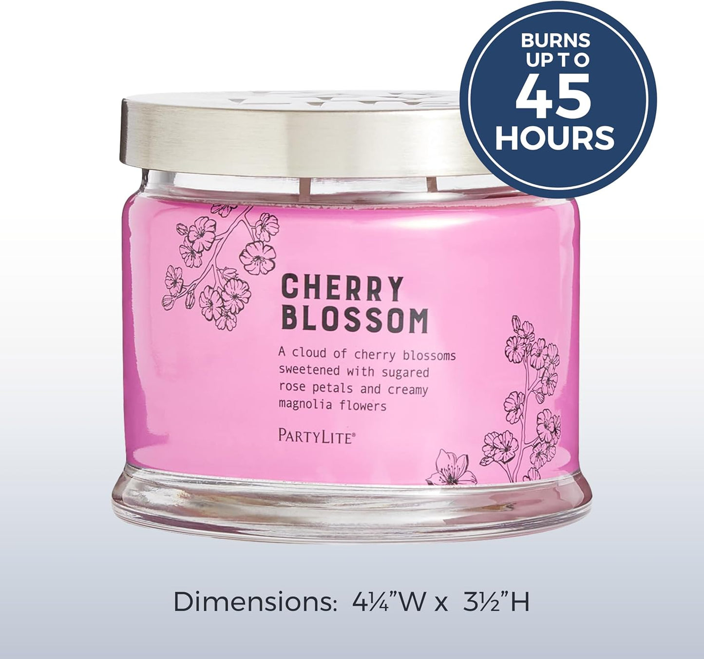 PartyLite 3-Wick Jar Candle, Highly Fragranced Clean Burning Glass Candle, 25-45 Hours Burn Time (Cherry Blossom)
