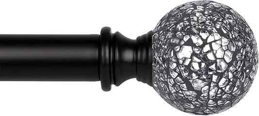 KNOBWELL Window Treatment Sparkling Mosaic Ball Curtain Rod Set, 1-Inch Diameter Decorative Curtain Rod, Adjusts from 42 to 120 Inches, Black