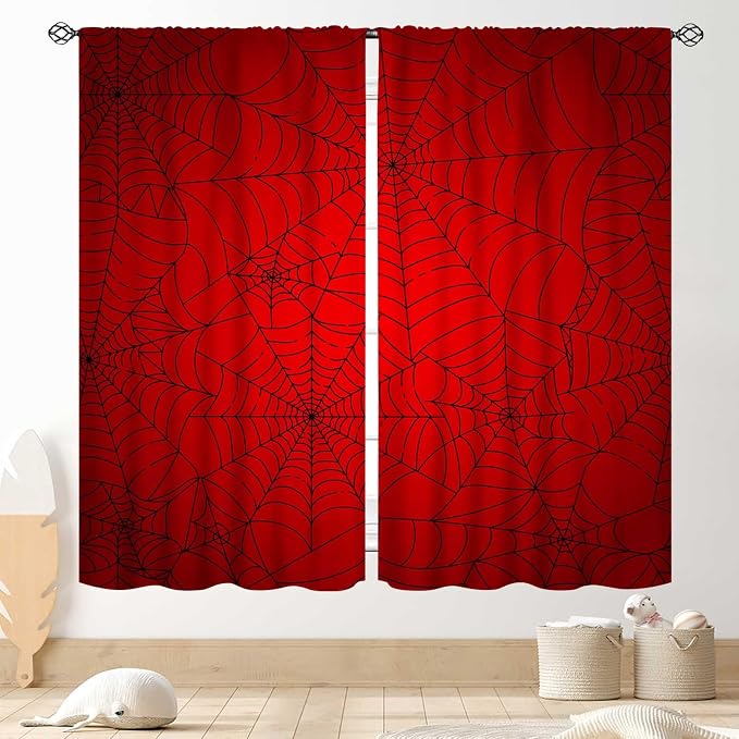 Super Hero Spider Curtains, Red Superhero Spider Web Boys Curtains for Kids Baby Room Living Room Bedroom Nursery Playroom Blackout Drapes 2 Panel Sets, 63"x63" Inch