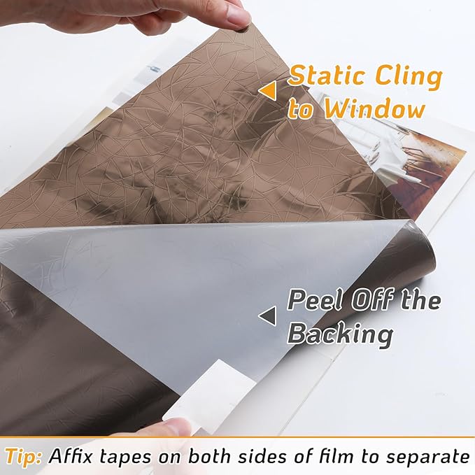 LUTE Window Privacy Film, Rainbow Window Flim, 3D Decorative Stained Glass Cling, Non-Adhesive Vinyl Static Cling Removable Glass Sticker, Sun UV Blocking Covering for Home, Brown, 35.4 x 157.4 inches