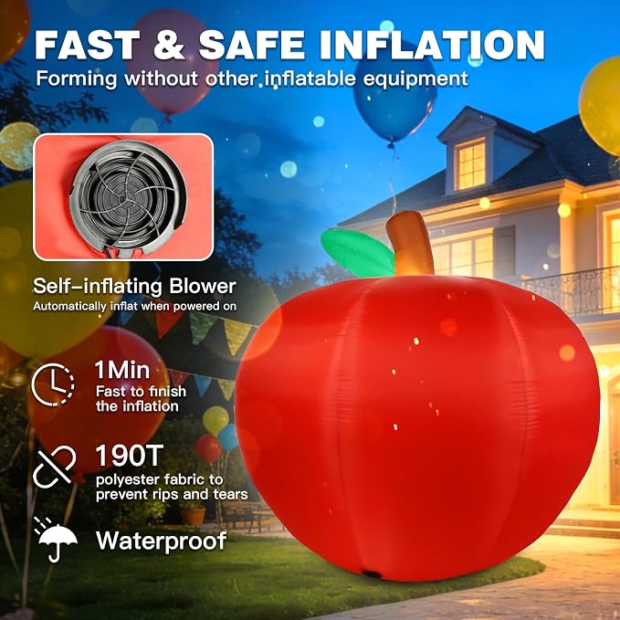 6.7 FT Long Back to School Inflatables Outdoor Decorations, Apple & Pencil Blow up Yard Decor with LED Lights, First Day of School Welcome Decoration for Preschool Kindergarten Party Indoor Lawn Patio