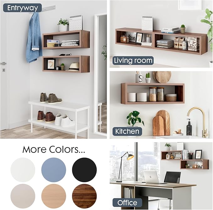Kaboon 24in Floating Cube Shelves Set of 2, Display Shelves Wall Mount, Decorative Hanging Shelves for Kitchen Living Room Office,(Dark Walnut, Rectangle 2 Cubes)