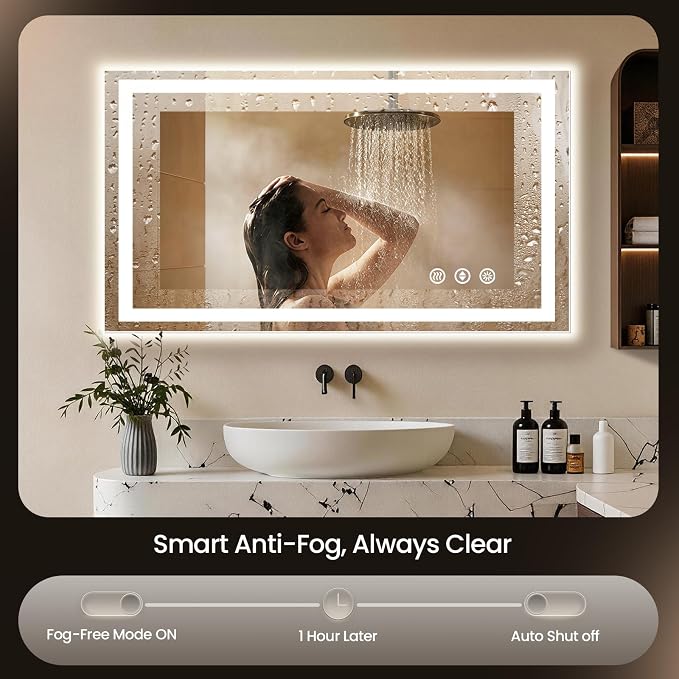 48X32 LED Bathroom Mirror with Lights, Anti-Fog, Backlit + Front Lit (CRI>90), Lighted Bathroom Vanity Mirror for Wall, Memory Function, Dimmable, Tempered Glass, Shatter-Proof