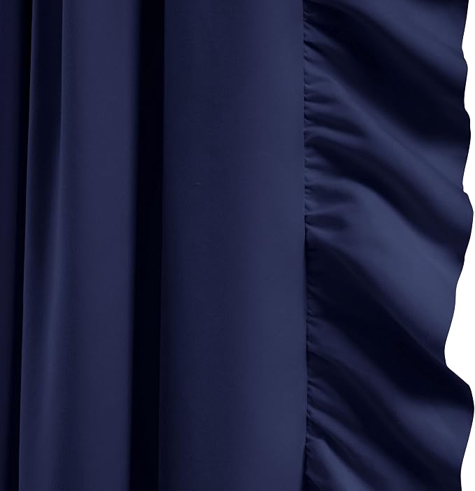 Lush Decor Reyna Ruffle Window Curtain Panel Set, Pair, 54" W x 63" L, Navy - Flowy Curtain Set - Romantic Ruffle Curtains for Bedroom, Living room, or Dining Room - Farmhouse & Cottage Home Decor