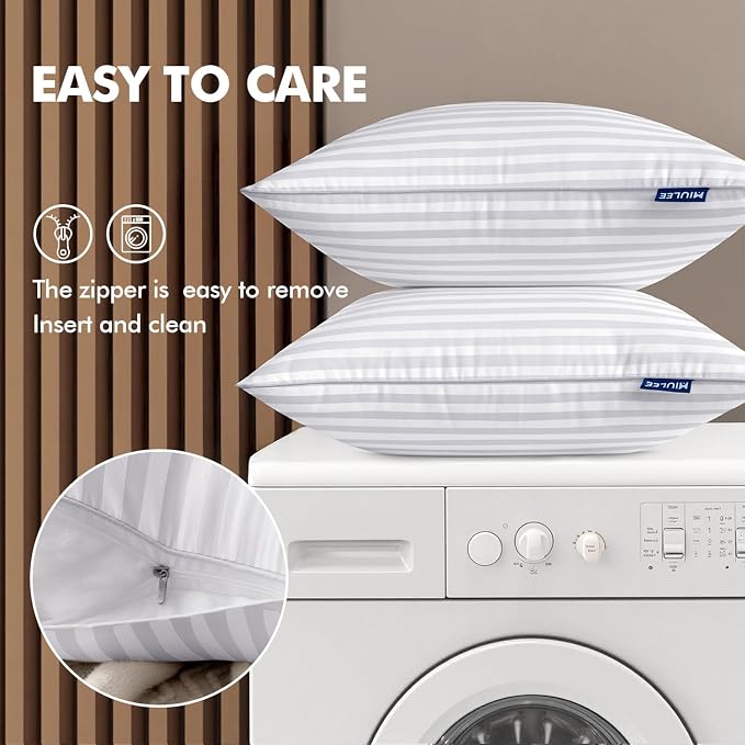 MIULEE 24x24 Pillow Inserts, Firm and Fluffy Decorative Square Throw Pillows for Couch Sofa Bed, Down Alternative with 100% Cotton Cover Pack of 2