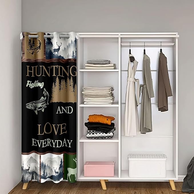 Feelyou Wild Deer Door Curtain for Doorway Privacy 1 Panel, 52"x80" Fishing Hunting Closet Door Cover Curtain for Bedroom Living Room Wild Animal Room Blackout Curtain Green Brown