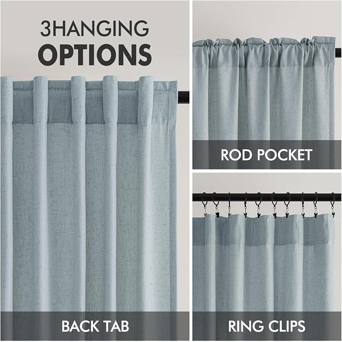 MIULEE Non-See-Through Privacy Linen Curtains 2 Panels, Light Filtering Window Curtains Farnhouse Textured Back Tab Semi Sheer Drapes for Bedroom Living Room, 52 x 63 Inches Long, Stone Blue