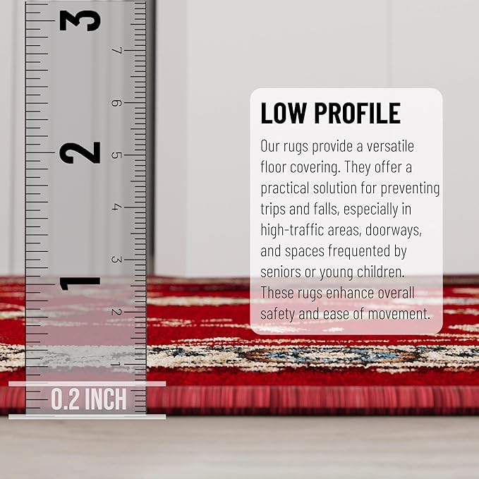 Ottomanson Aisle Runner Rug 1'10.5" x 40' – Soft Non-Slip Rug, Low Pile Carpet for Hallways, Events, Churches & Extra-Long Indoor Spaces, Mahal Red