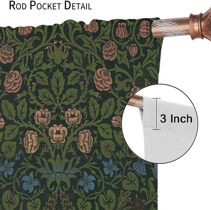 Bohemia Plant Flowers Pattern Blackout Window Curtains, William Morris Art Print Vintage Decor Curtains, for Living Room Bedroom 26(W)*84(L) 2 Panels