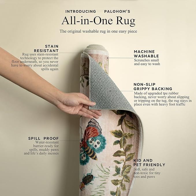 Machine Washable Rugs for Living Room: 8x10 Area Rugs Stain Resistant Non Slip Low Pile Soft Lightweight Carpet Rugs for Bedroom Kitchen Dining Room Nursery Kids Room Farmhouse