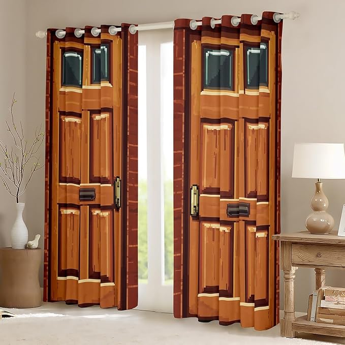 Castle Fairy Video Games Window Curtain,Miner Door Privacy Blackout Curtain for Window Brick Red Square Shade Windows Covering for Bedroom Video Games Theme Drapes 2 Panels,42Wx63L