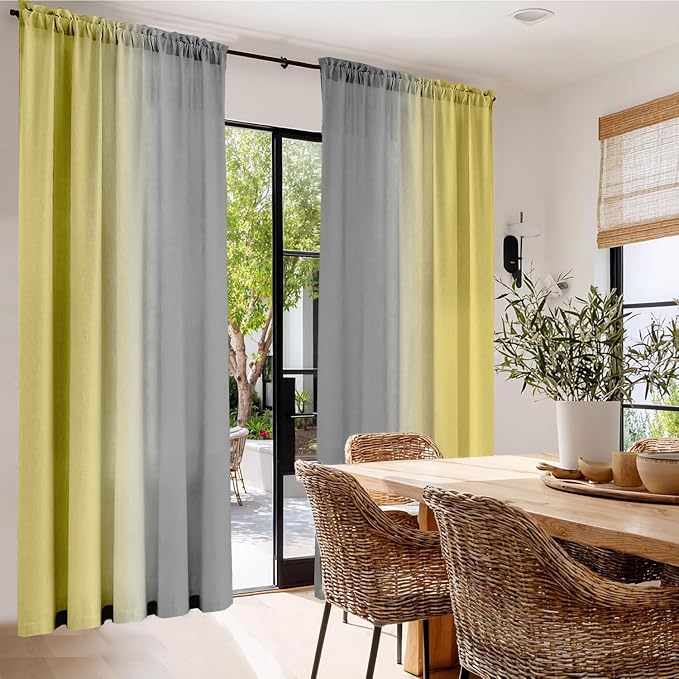 Yellow and Grayish Curtains for Living Room 84 Inch Length Ombre Curtains 2 Panel Bedroom Yellow and Grey Curtains Rod Pocket Light Filtering Window Curtain Modern Gradient Drapes