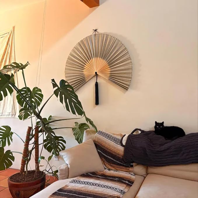 ChumDecor Fan Wall Decor, Japanese Giant Fan, Large Bamboo Fan Wall Art for Boho Hanging Headboard, Decorative Folding Fans for Over Bed, Asia Trending (Gray 31inch)