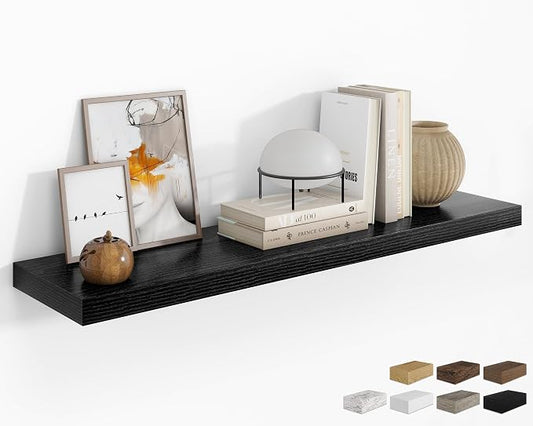 RICHFOCUS 48Inch Floating Shelves for Wall 1 Pack Shelves for Bedroom|Kitchen|Bathroom Wall Mounted Rustic Wood Floating Shelf with Invisible Brackets for Books|Storage|Decor, Black