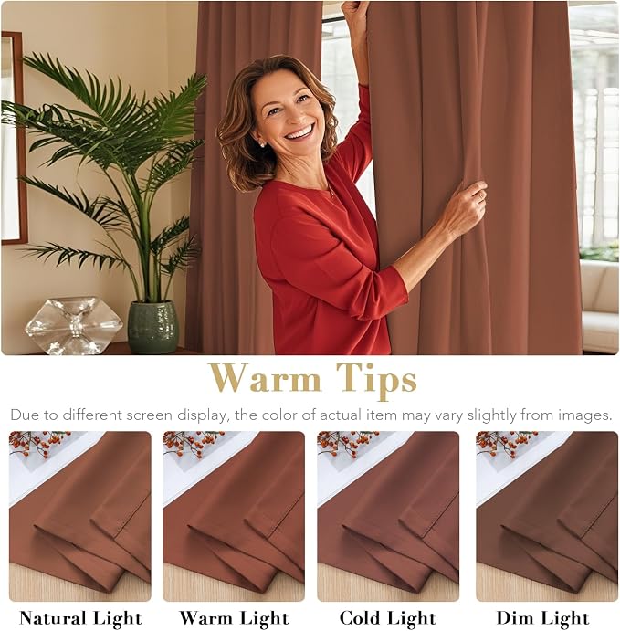 H.VERSAILTEX Blackout Curtains Thermal Insulated Window Treatment Panels Room Darkening Blackout Drapes for Living Room Back Tab/Rod Pocket Bedroom Draperies (2 Panels, Washed Spice, 52 x 72 Inch)