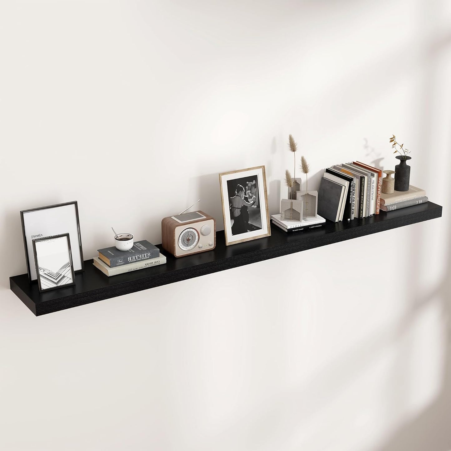 Floating Shelves for Wall, Large Wall Mounted Shelves with Invisible Brackets, Long Wood Floating Shelf for Living Room, Bedroom, Kitchen, (Black, 72" W x 9" D x 1.5" H)