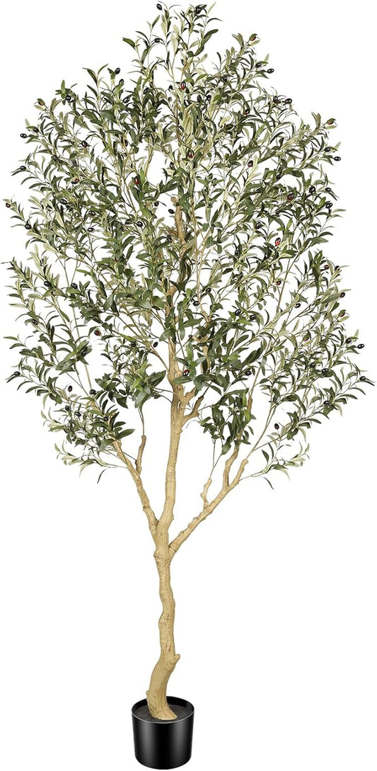 Realead 8ft Faux Olive Tree - Tall Artificial Olive Tree Indoor with Large Olive Branches and Realistic Leaves - Large Fake Olive Tree for Home Office Living Room Decor
