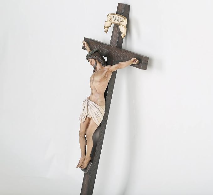 BC Catholic Crucifix Wall Cross 16" H Jesus Christ Cross for Wall | Wall Crucifix Back to School Blessing Catholic Gifts Religious Home Decor Renaissance Sculpture Handpainted by Buildclassic