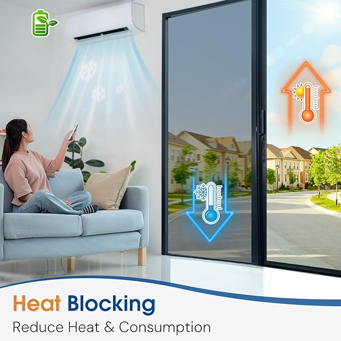 Homein One Way Privacy Window Film with Tool Window Tint for Home Heat Control Sun Blocking Anti UV Mirror Reflective Covering See Out Not in Static Cling No Glue Sliver 17.5" x 78.7"