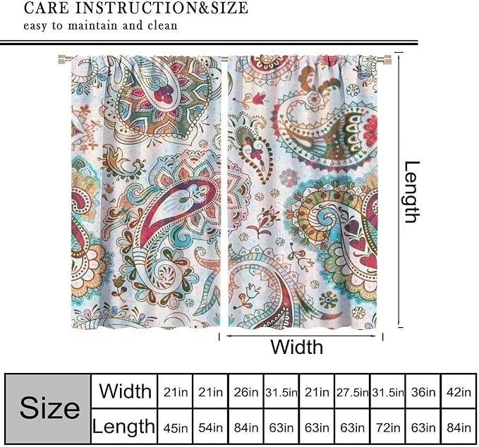 Bohemian-Style Curtains, Tribal Abstract Print with Paisley Motifs, Blackout Curtains for Bedrooms, Living Rooms and Kitchens63X72 Inch
