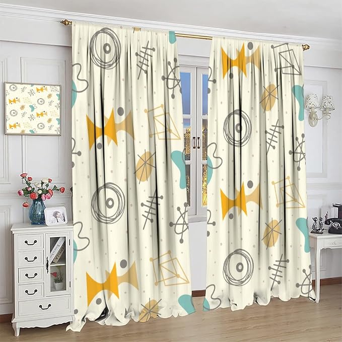 JESTRONRY Mid Century Modern Curtains,Vintage 1950s Atomic Stars Abstract Geometric Shapes Window Treatments Curtains for Living Room Bedroom Kitchen Bathroom Home Decor C 42x63in