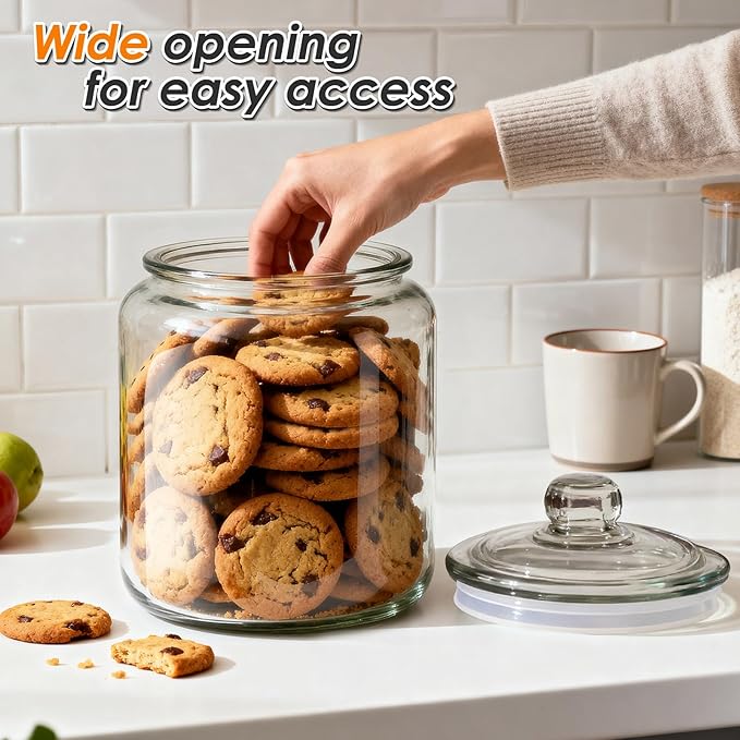 Masthome 1 Gallon Glass Cookie Jar with Airtight Lid, Large Clear Glass Storage Canister, Wide Mouth Food Storage Container for Pantry, Kitchen, Flour, Sugar, Pasta, Cookies, Candy, Dog Treats