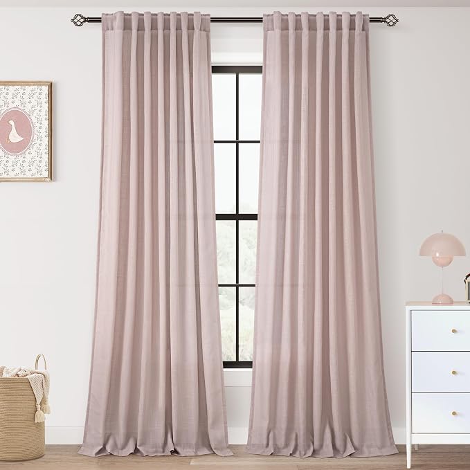 Blush Pink Curtains for Living Room Back Tab Modern Farmhouse Semi Sheer Curtains 96 inches Long 2 Panels Set Muted Neutral Window Curtain for Dining Room Bedroom 52x96