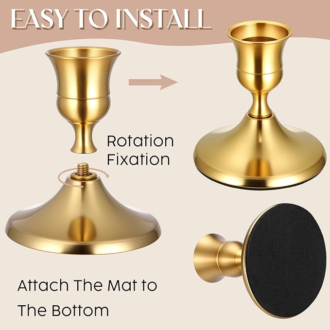 24PCS Brass Gold Taper Candle Holders Set, Vintage Metal Candlestick Holders for Table Centerpiece, Wedding Reception, Festive Christmas Mantel Decoration or Home Decor Gold
