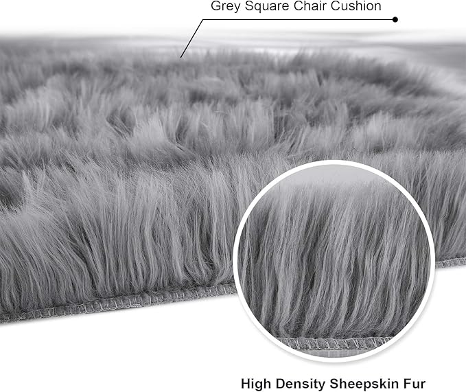 Softlife Grey Faux Fur Sheepskin Chair Cover Seat Cushion Pad Super Soft Area Rugs for Living Bedroom Sofa Dorm (1.6ft x 1.6ft)