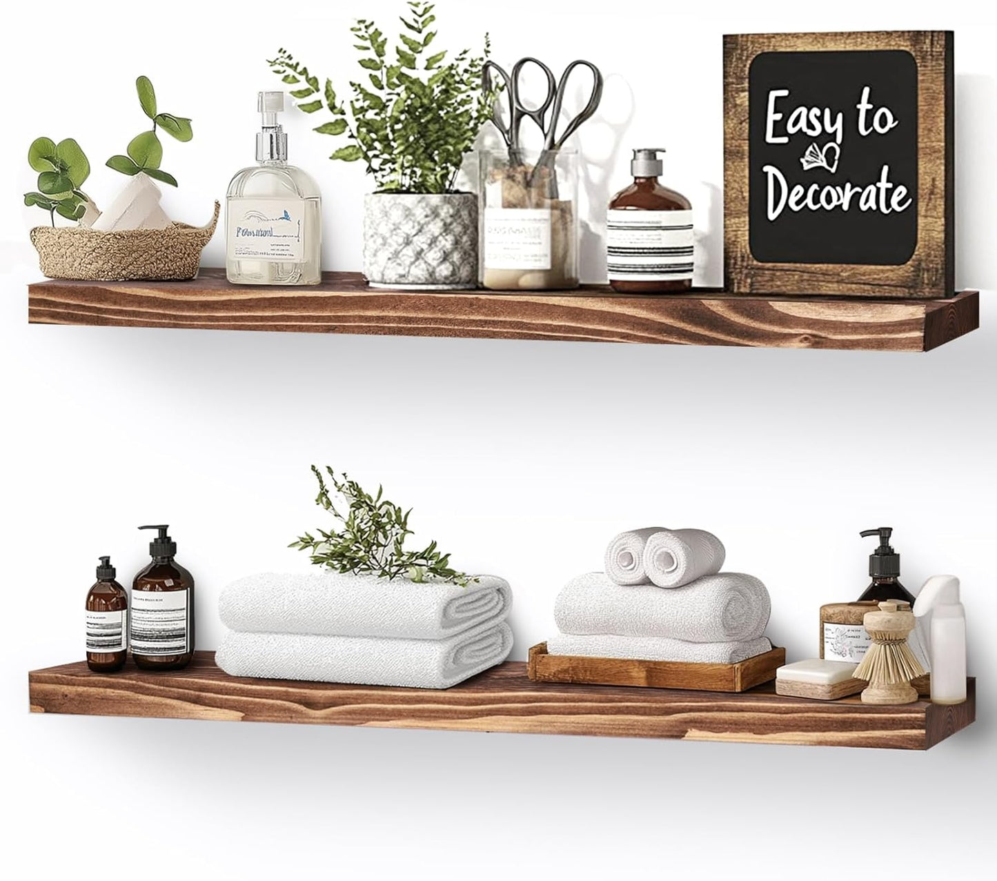 Floating Wall Shelves 2-Pack - Rustic Brown 16-inch Wooden Wall Shelves for Storage and Décor, Multi-Functional and Easy to Install for Living Room, Bedroom, and Kitchen