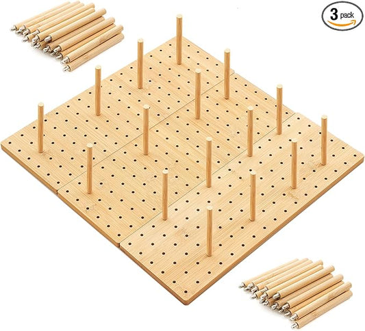 Kigley 3 Pcs Bamboo Wood Pegboard Drawer Organizer with 32 Pegs Wooden Peg Board Drawer Shelf Organizer Adjustable Peg System for Dishes Plate Pot Container Cookware Utensil Kitchen