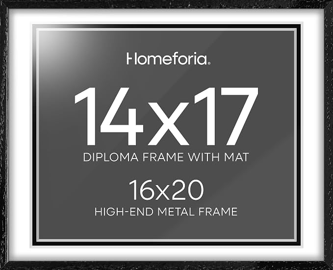 Homeforia 16x20 Diploma Black Wood Frame, High End Oak 16 x 20 Certificate Frames with Mat 14 x 17, 16by20 Document Frame Matted to 14by17, Wooden Graduation Frames, Tempered Glass, Wall Kit, Set of 2