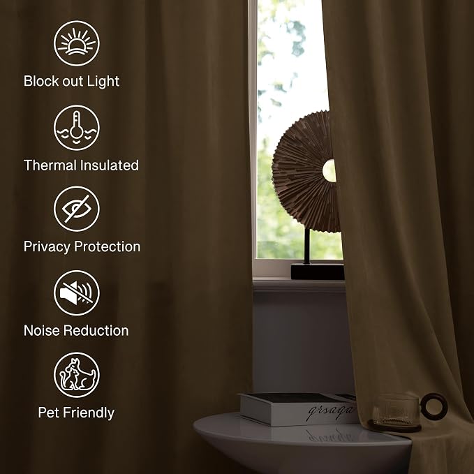 StangH Soft Velvet Beige Curtains Farmhouse Curtains 84 inches, 2 Panels | 300GSM Soft Velvet, Privacy Bathroom Drapes, Light Filtering, Rustic, Dining Room, French Door, Office