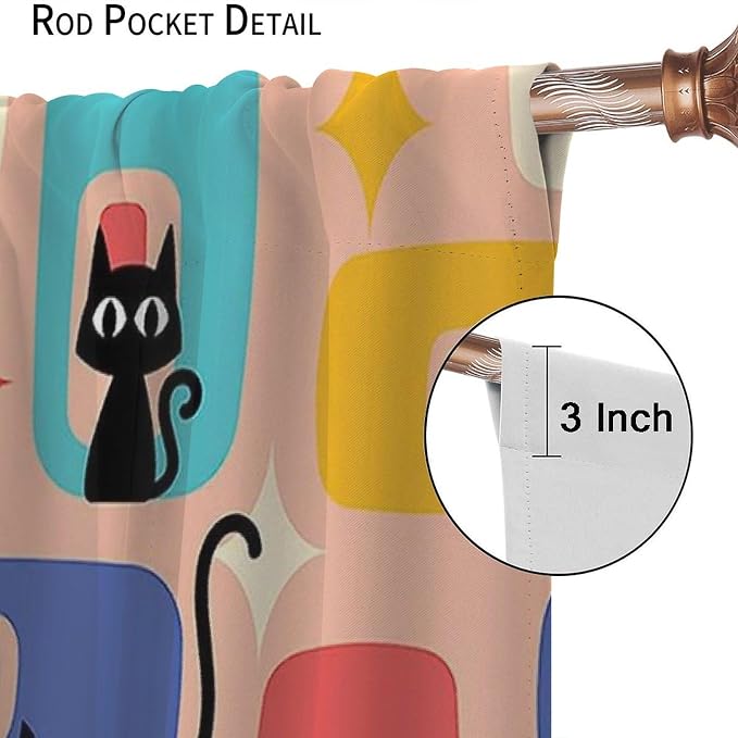 JESTRONRY Mid Century Style Curtains, Black Cat Modern Abstract Geometric 1950s 60s Vintage Colorful Blackout Rod Pocket Window Drapes for Living Room Bedroom Home Decor 55x63in