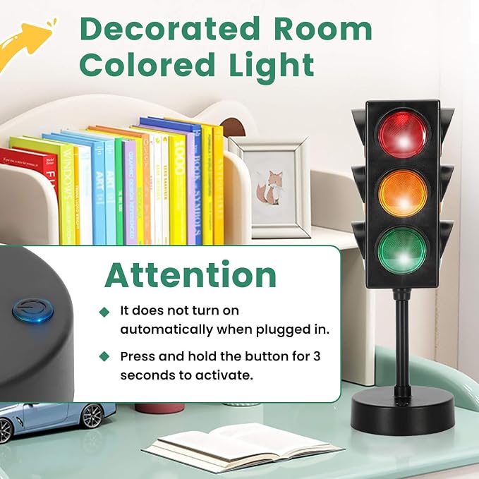 11 Inch Traffic Light Lamp with Base for Room Decoration, Stop Light Lamp with Color Changing and Blinking Modes, Traffic Light Desk Lamp for Bedroom, Classroom,Party Decorations, 1 Pack