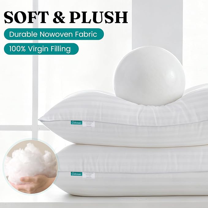Oubonun 14 x 22 Throw Pillow Inserts, Firm and Fluffy Decorative Pillows for Couch Bed Sofa with Soft Cotton Cover White Cushion with Down Alternative Pack of 2