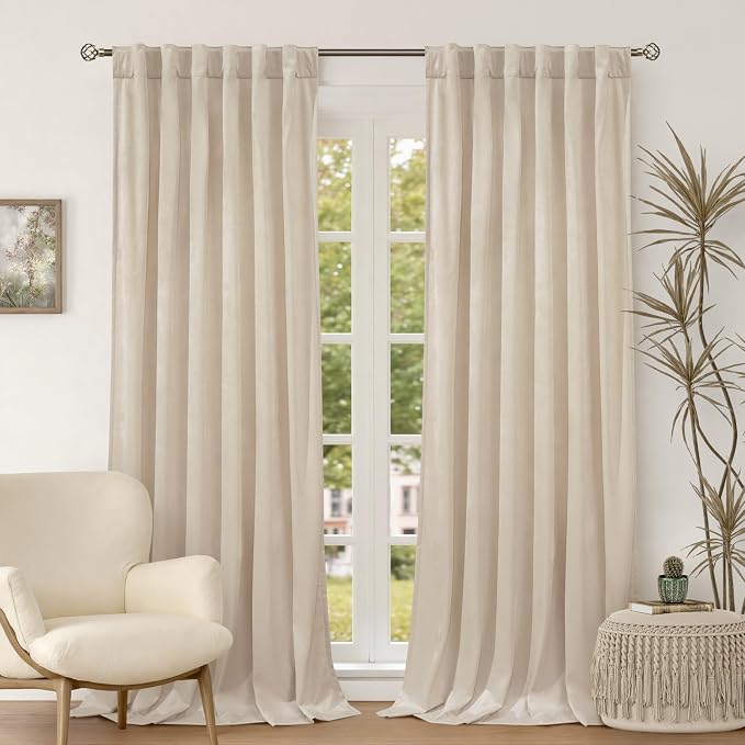 BGment Cream Beige Velvet Curtains 78 Inches for Bedroom, Thick Thermal Insulated Room Darkening Curtains Noise Reduce Back Tab and Rod Pocket Window Panels for Living Room, 2 Panels, 52 x 78 Inch